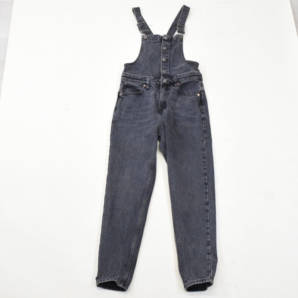 Free People Washed Black Stretch Denim Ankle Length Overalls - Picture 8 of 11